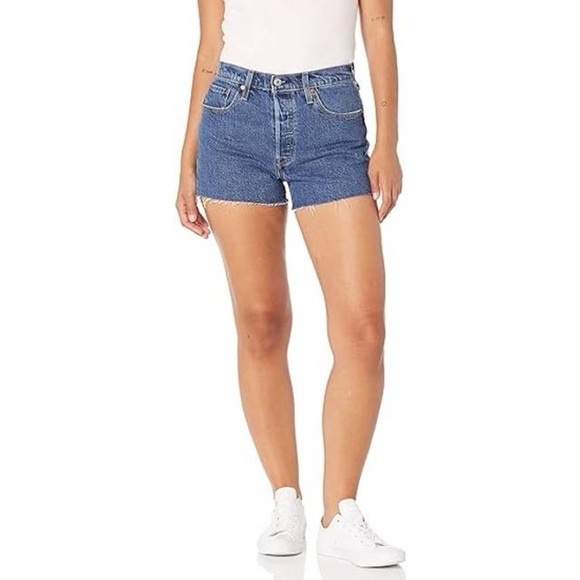 Levi’s Women’s 28 Original 501 Salsa Halfway Medium Indigo High Rise Denim Short - Picture 1 of 11